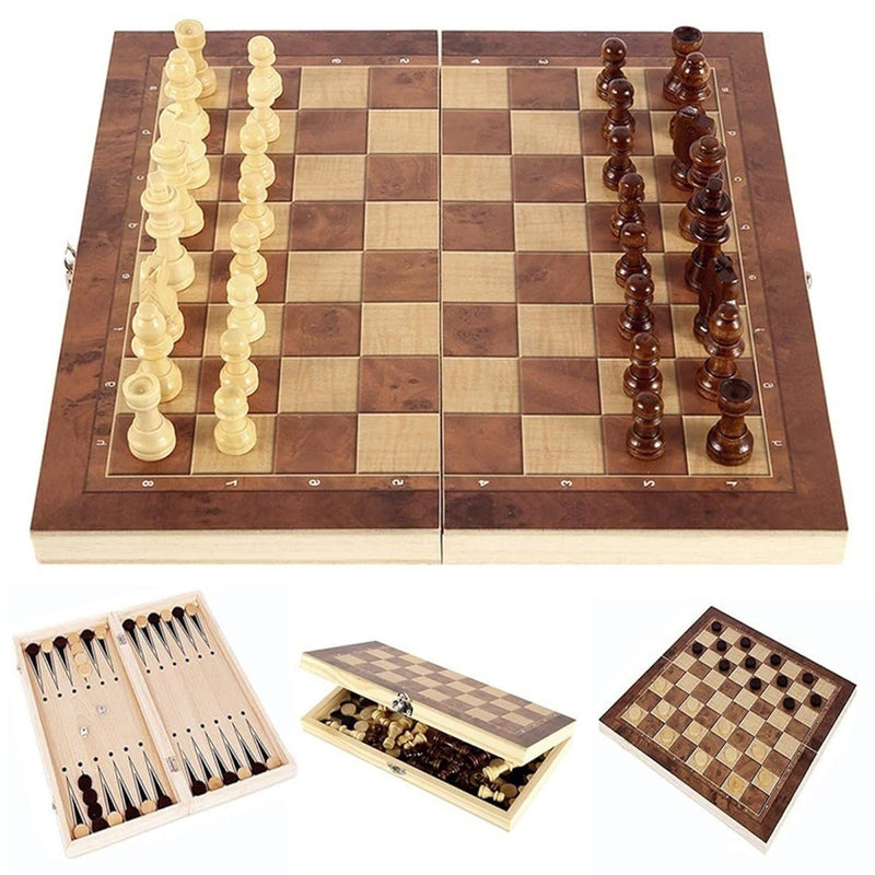 Chess Set?Folding Storage Wooden Chess Board Sets?3 In 1 Chess Board Game F