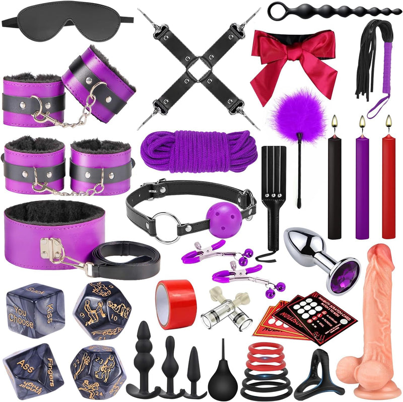 Sex Bondage BDSM Kit Restraints Set Sex Toys With Hand Cuffs Ankle Cuff Bondage Collection & Blindfold & Tickler Included