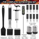 24PCS BBQ Grill Tools Set with Meat Thermometer and Injector - Extra Thick Stainless Steel Fork, Spatula& Tongs - Complete BBQ Accessories in Aluminum Case - Perfect Grill Gifts for Men
