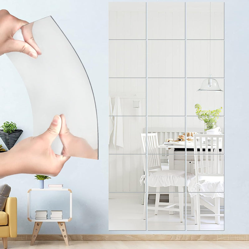 18Pack Self Adhesive Acrylic Mirror, 8 X 8 Inch Mirror Tiles Decor,Frameless O