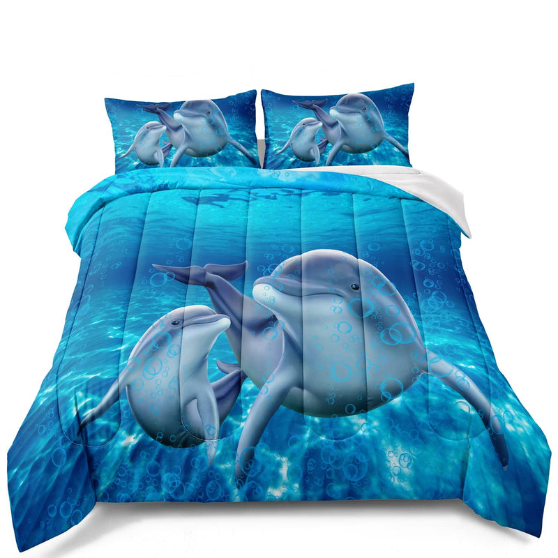 Dolphin Bedding Set Cute Dolphin Jumping Blue Ocean Animal Themed Comforter Se