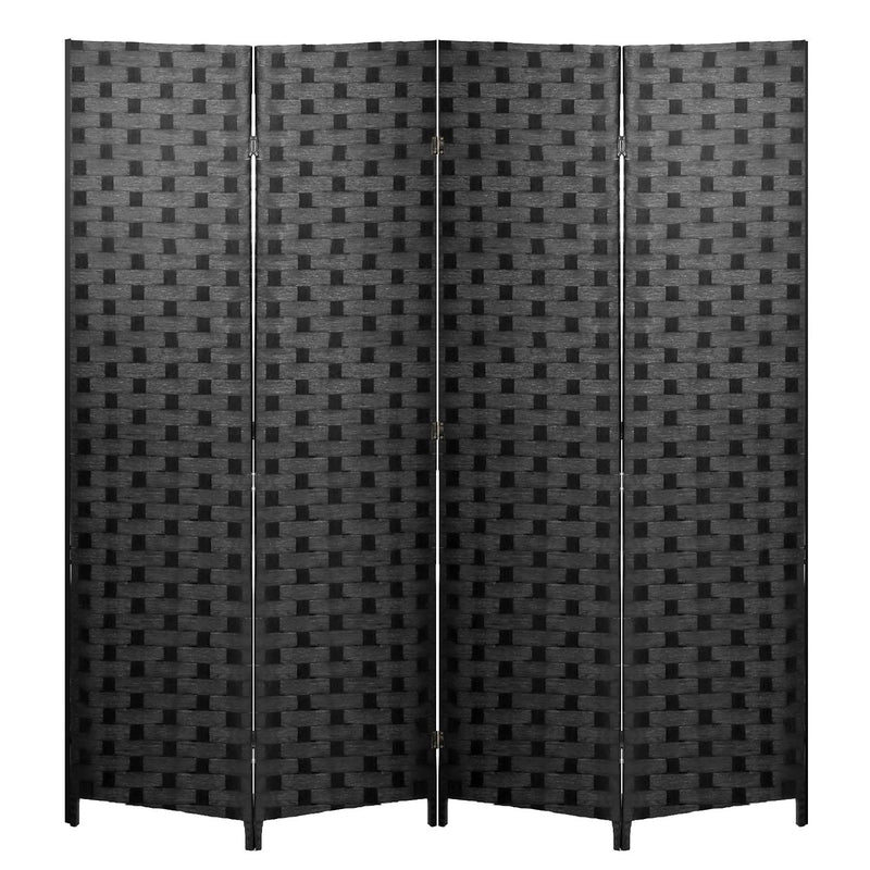Room Divider 6Ft Wall Divider Wood Screen 4 Panels Wood Mesh Hand-Woven Design