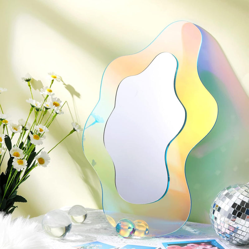 Wavy Acrylic Mirror Rainbow Irregular Aesthetic Vanity Mirror Wavy Mirror Fram