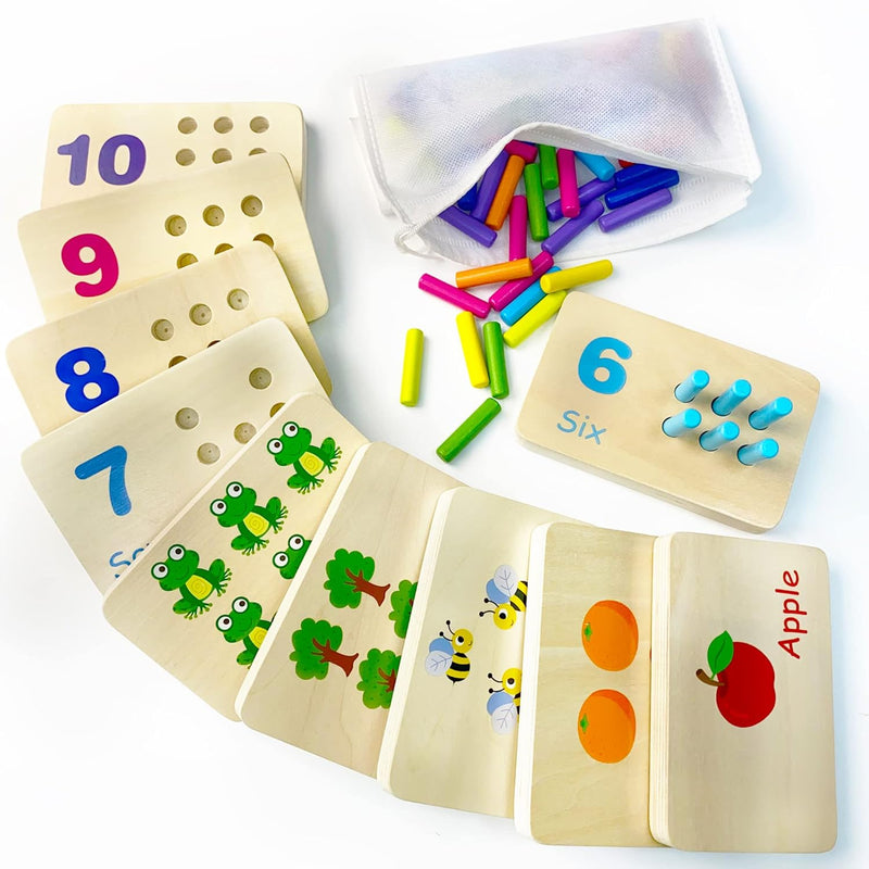 Wooden Number Counting Peg Board, Montessori Kids Math Counters, Montessori