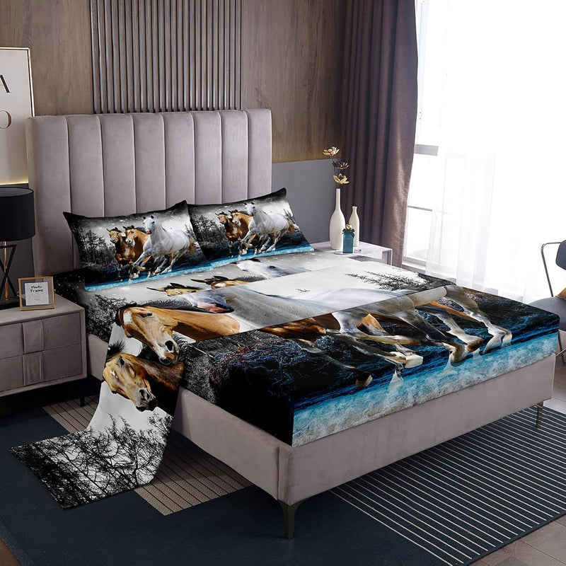 Horse Bedding Sheets Galloping Horse Bed Sheets For Kids Boys Girls Forest Bed