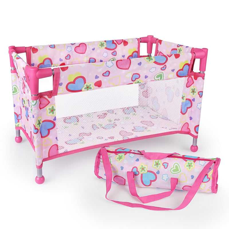Toy Baby Doll Crib For 18'' Dolls, Cute Pink Heart Designed Baby Doll Bed W
