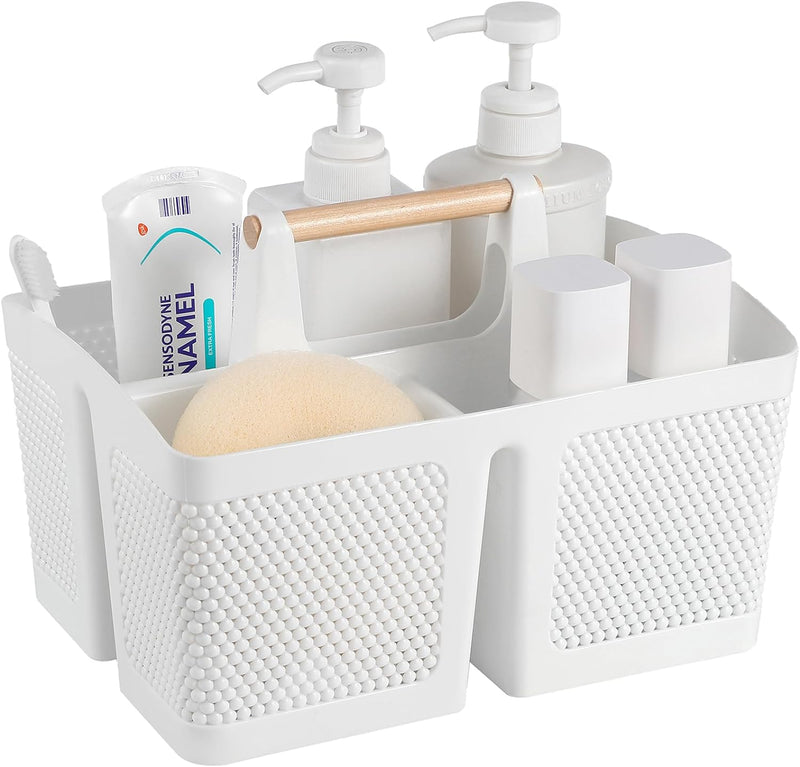 Portable Shower Caddy Basket Plastic Cleaning Caddy Organizer Storage Tote with Handle for Bathroom, College, Dorm Room Essentials, White