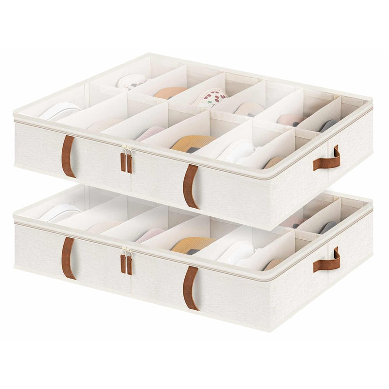 Under Bed Shoe Storage Organizer, Underbed Shoes Container With Adjustable Divid