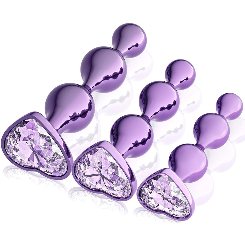 3 Pcs Metal Anal Butt Plugs Adult Sex Toys,Alloy Butt Beads With Heart Shaped Base, Jewelry Design Anal Beads For Men Women And Couples,Male Prostate Massager Anal Training Set For Beginners