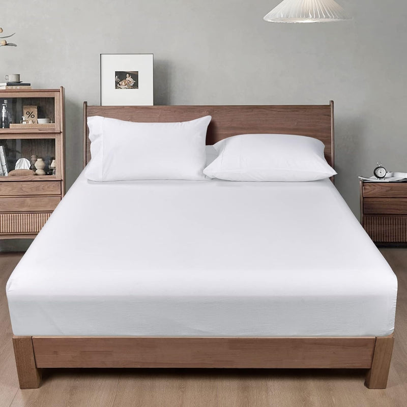 100% Washed Cotton Fitted Sheet Full Size - Linen Like Cozy Soft Bottom Sheet