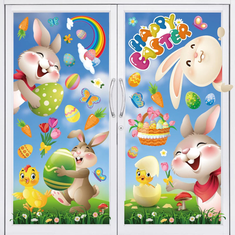 6 Sheet Easter Window Clings Easter Bunny Eggs Chick Carrot Window Decals Happ