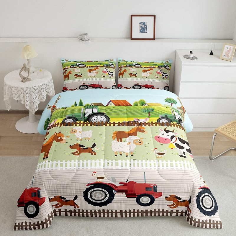 Tractor Bedding Sets For Boys Twin Size Toddler Kids Cute Cartoon Farm Animals