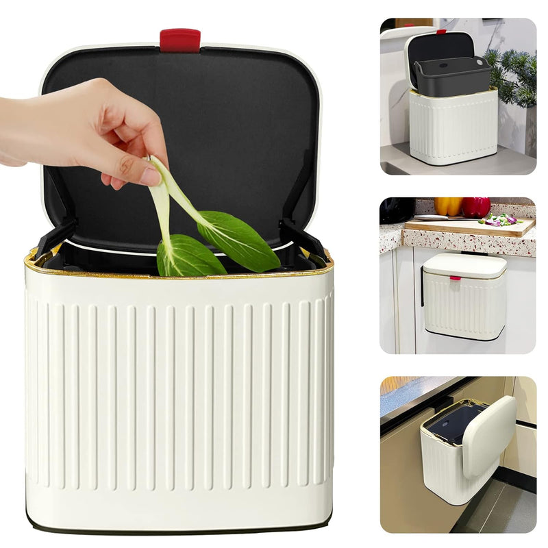 Kitchen Trash Can With Lid, 2 In 1 Small Garbage Can Compost Bin Countertop, Wal