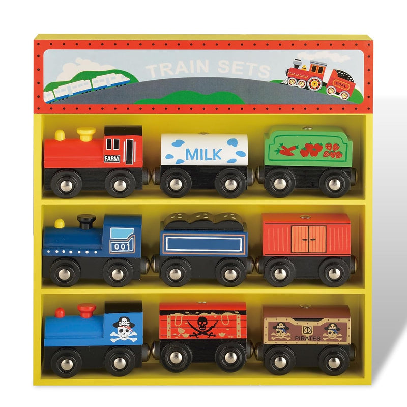 Wooden Train Sets For Toddlers, 9 Pcs Train Toy Magnetic Sets Fits Brio, Th