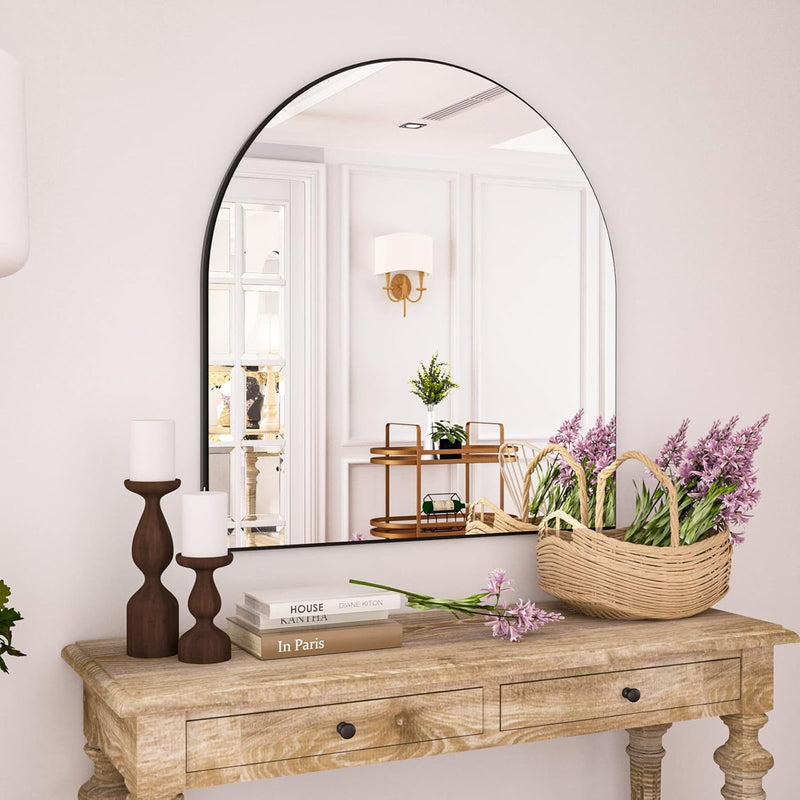 Arched Bathroom Mirror 32" X 34“ Black Modern Wall Mirror Aluminum Alloy Frame