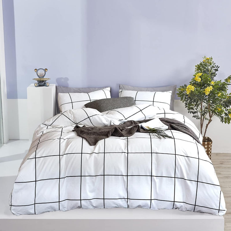 White And Black Comforter Set Queen White Plaid Comforter Full Grid Bedding Co