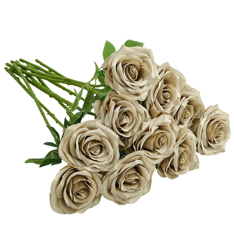 Artificial Rose 10Pcs Open Flower Bouquet Faux Rose Stems For Wedding Arrangem