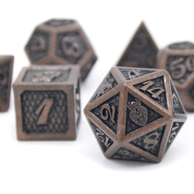 Metal Dnd Dice Set 7 Pcs Dragonhide Design, 16Mm Size, Logo On D20; Metal Dice