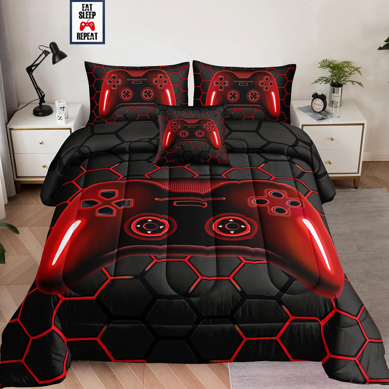 6 Pieces Bed In A Bag For Boys Bedding Sets Queen Size,Gamer Comforter Sets Fo