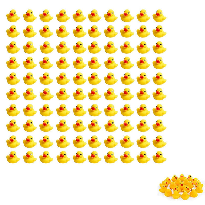 100Pcs Mini Yellow Rubber Ducks Tiny Baby Shower Rubber Ducks, Squeak Fun B