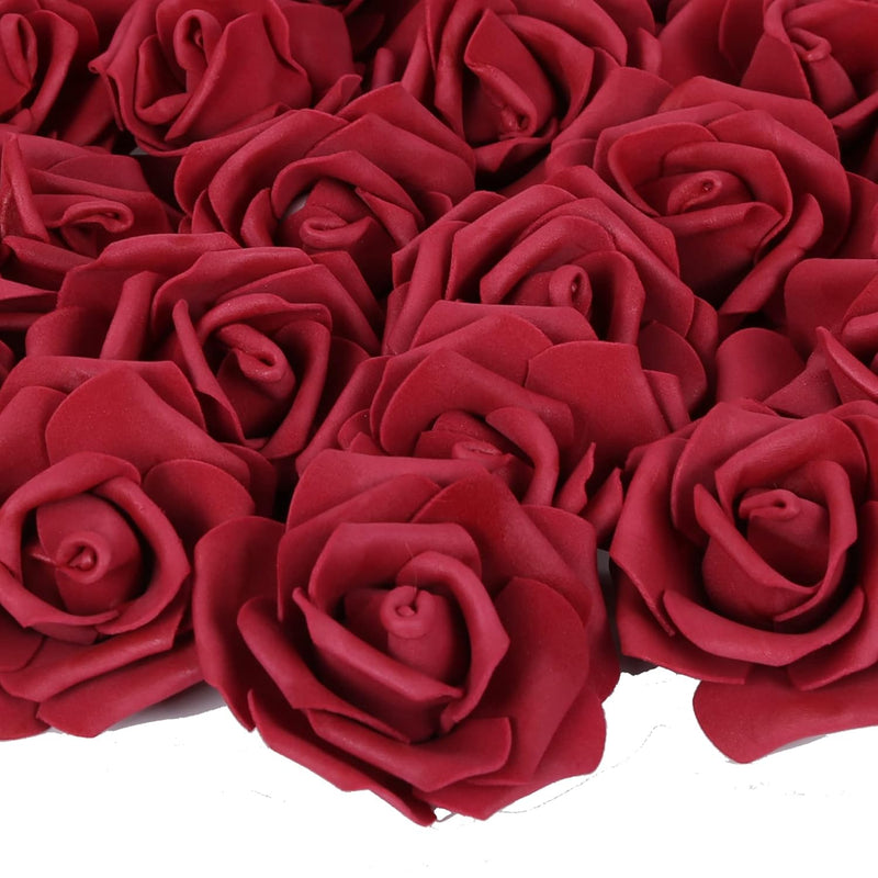 Artificial Rose Flowers,100Pcs Foam Rose Bulk Burgundy Fake Flower Heads For D
