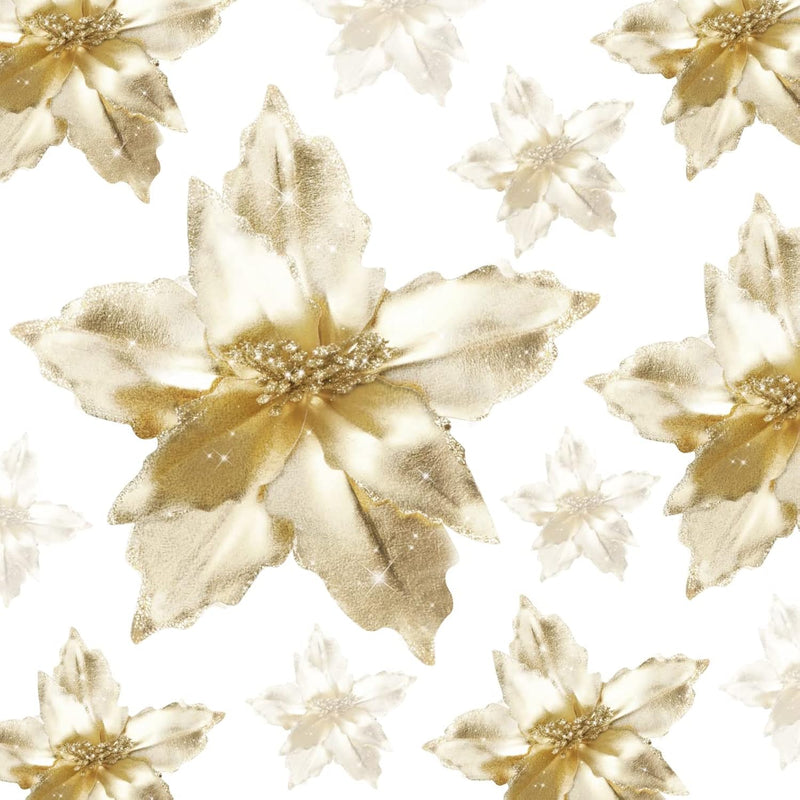 8 Pieces Light Gold Poinsettia Flowers Artificial Christmas Flowers Decoration