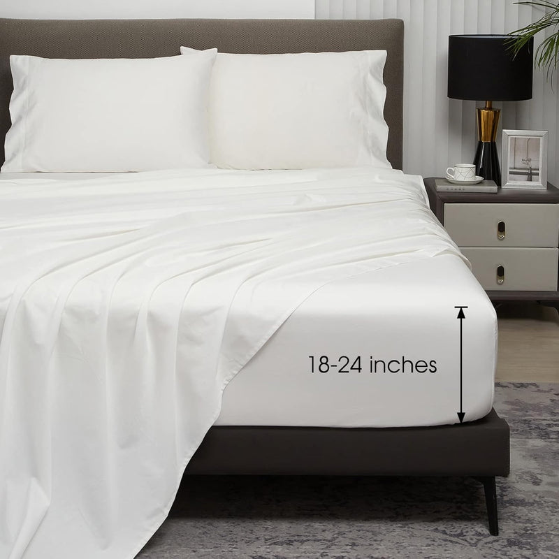 Extra Deep Pocket Cal King Sheet Sets Fits 18"-24" In Deep Mattress -100% Cott