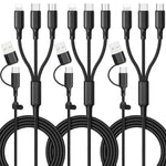 6 In 1 Multi Charging Cable [3Pack 4Ft] Multi Charger Cable Nylon Braided Multi Fast Charging Cord Usb A/C To Phone Usb C/Micro Usb/I-P Connector Universal Multiple Phone Charger Cable For Cell Phones