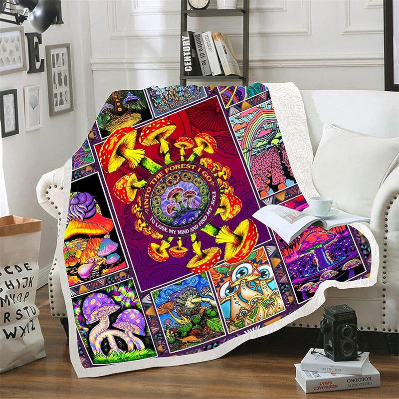 Trippy Mushroom Blanket Hippie Plant Throw Blankets For Couch Trippy Sherpa Fl