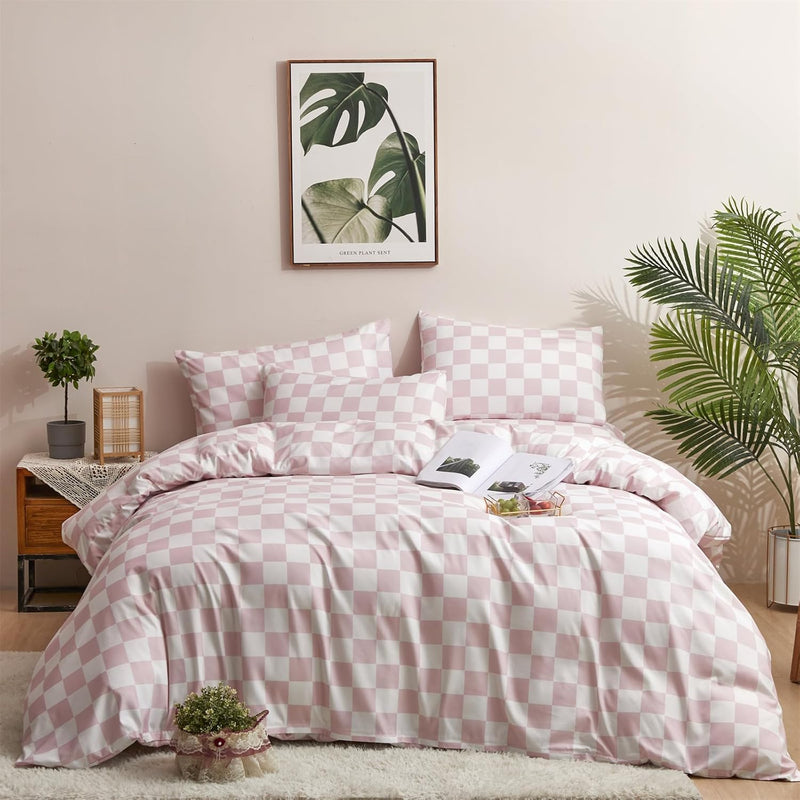Pink White Plaid Comforter Sets Full Women Men Bean Pink And White Checkerboar