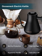 Professional Gooseneck Kettles, 0.9L/30oz, 0.65mm Ultra-Fine Spout, Precise Water Flow Control, 304 Stainless Steel Inner, Auto Shut-Off, Boil Dry Protection, Matte Black