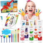 8 Color Washable Finger Paint Kit, 27 Pcs with Brushes & Blank Sheets