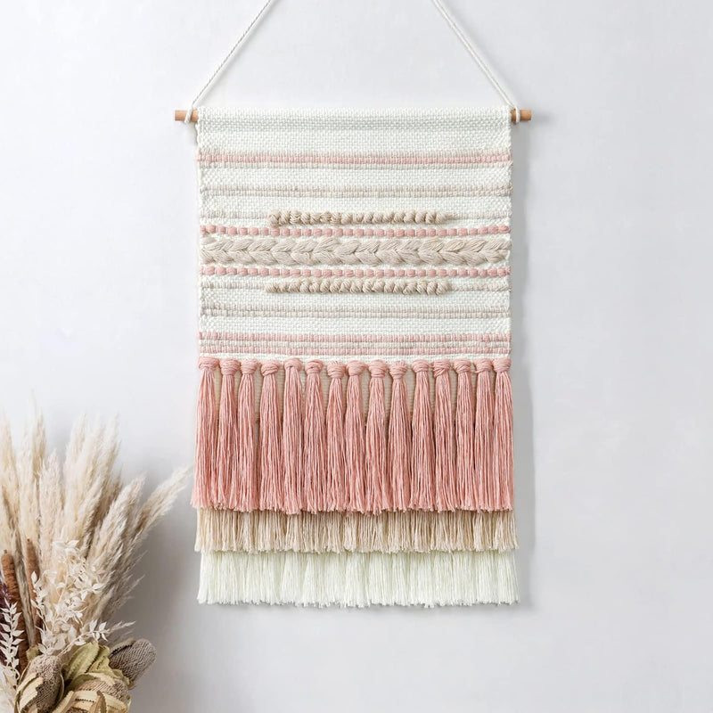 Macrame Woven Wall Hanging Home Decor Bohemian Beige Geometric Wave Art Decor