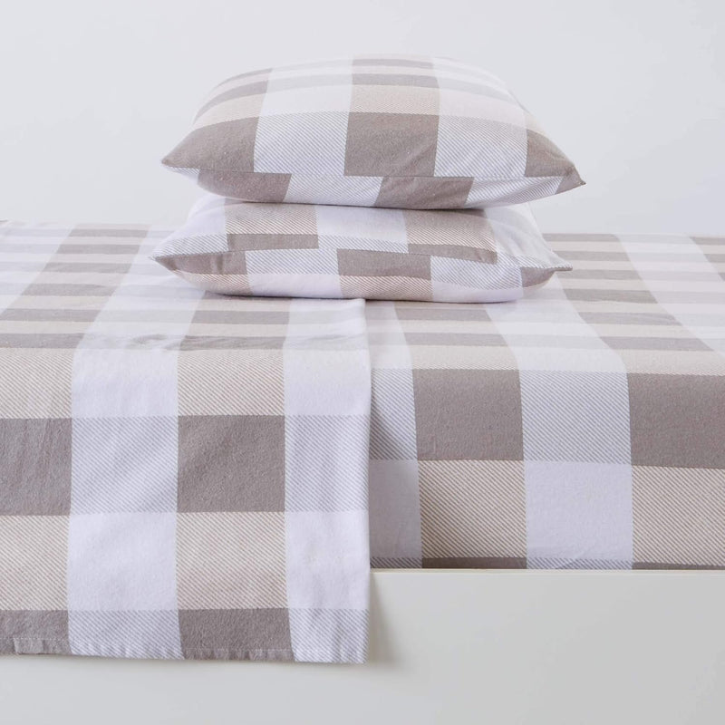 100% Turkish Cotton Buffalo Check Plaid Full Flannel Sheets Set | Deep Pocket,