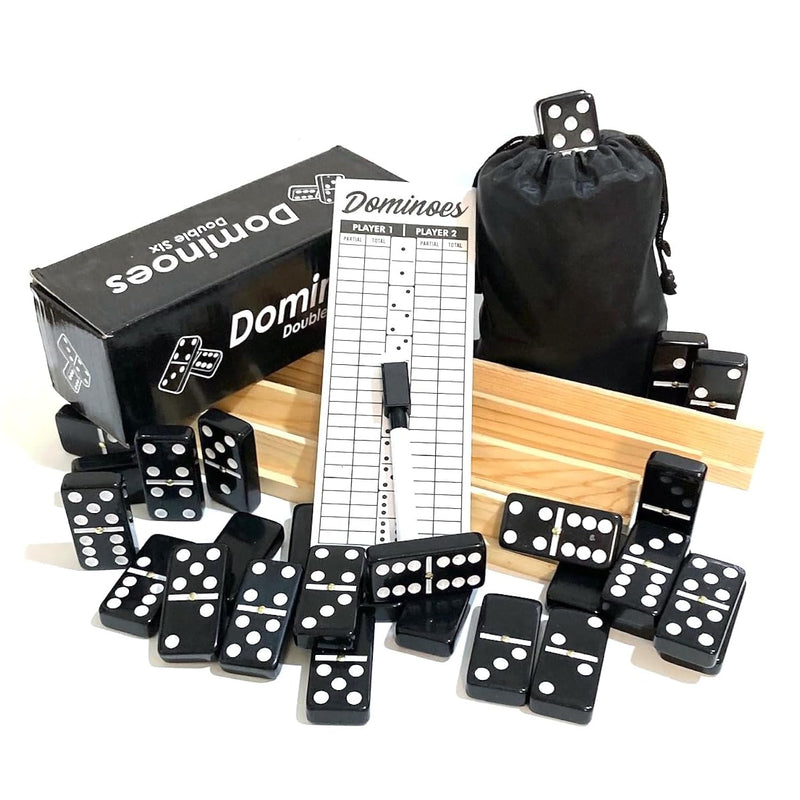 Double Six Dominoes Large Size Full Set Comes With Score Pad & Pen 4 Pcs Woode