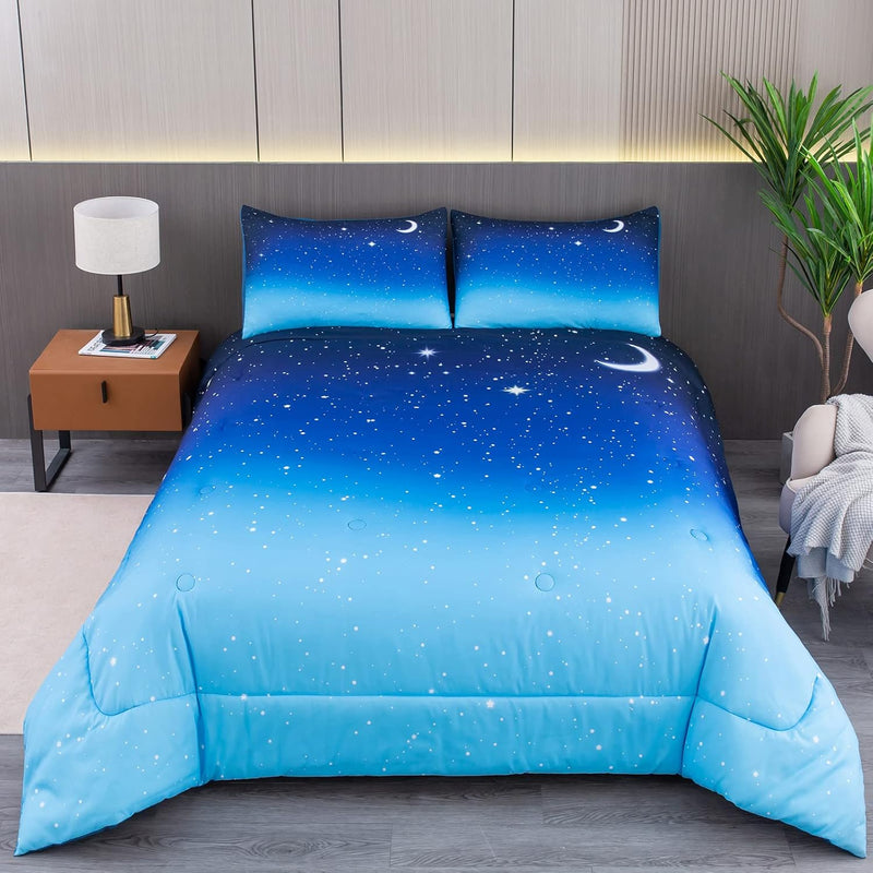 Blue Galaxy Comforter Set Queen Size For Teen Kids Girls,Space Bedding Sets Pr