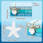 4 Pieces Beach Wooden Decor Beach Tiered Tray Decor Mini Wood Book Stacks Beach Wooden Book Rustic Farmhouse Decor Decorative with Starfish Shell Tag for Tiered Tray Decor
