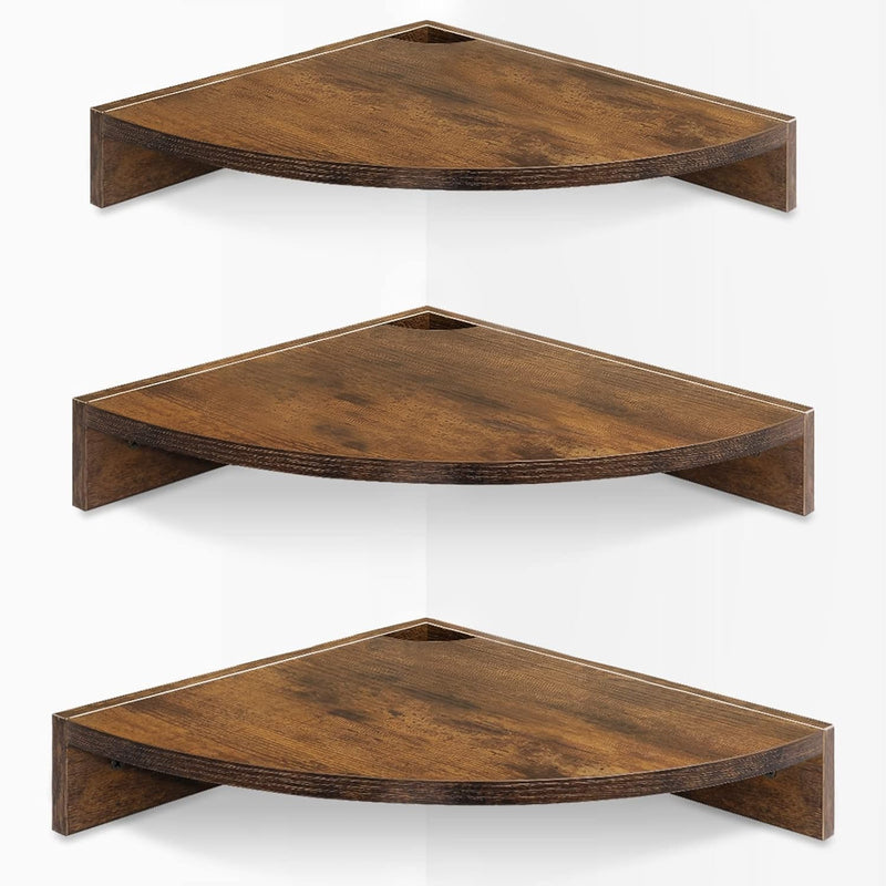 Corner Shelf Wall Mount, Set Of 3 Floating Corner Shelves With Cord Hole, 3 Ti