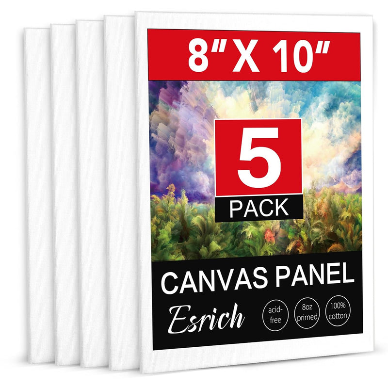 5 Pack 8 x 10 Inch Primed Canvas Panels for Acrylic, Oil & Watercolor Painting