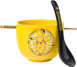 Pokemon Pikachu Electric Ceramic Ramen Noodle Rice Bowl with Chopsticks and Spoon, Microwave Safe, 20 Ounces