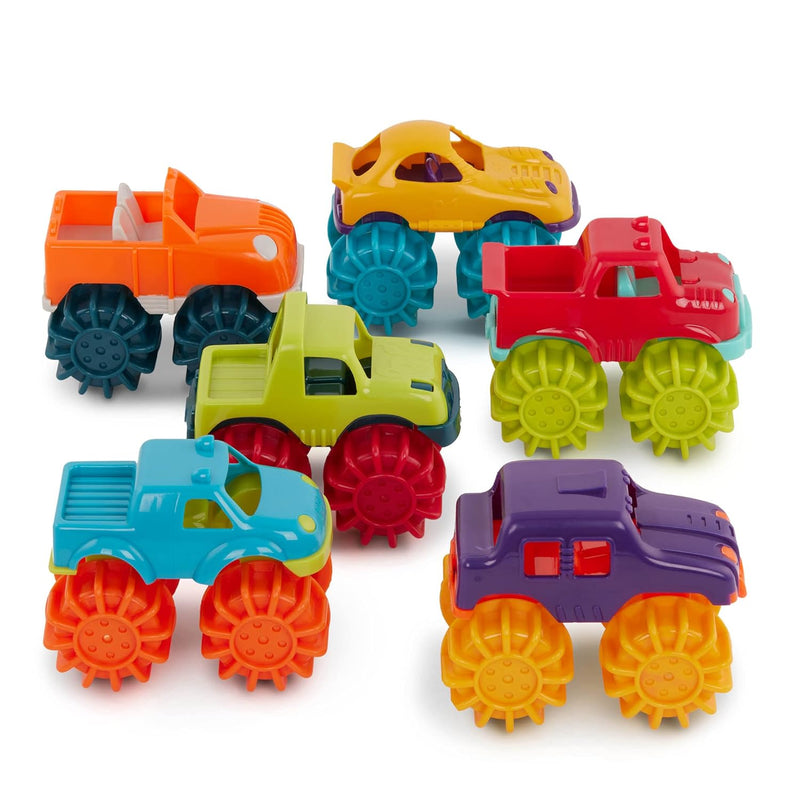 Battat – Plastic Toy Cars – 6-Pack & Storage Bag – Colorful Toddler Trucks