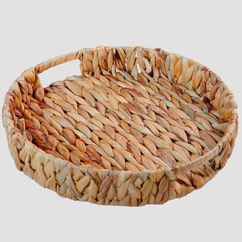 Hand-Weaving Natural Water Hyacinth Storage Baskets,Wicker Serving Trays With Bu