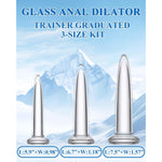 Glass Anal Dilator Set - Trainer Graduated 3-Size Kit - Crystal Clear Glass Butt Plug For Anal Dilation And Training