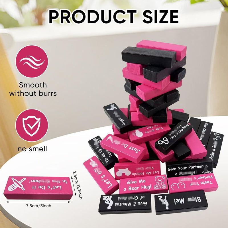 Lust Tower Games Super Naughty Block Tower For Couples Adults Valentine Tumbling Wooden Tower Stacking Blocks Game For Date Night Ideas For Lover Drunking Game(Blck-Pink)