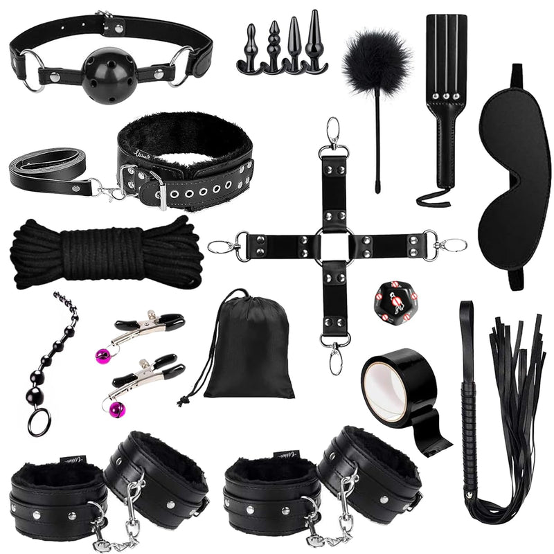 23Pcs Sex Bdsm Bondage Restraints Kit, Upgrade Leather Sex Toys Sets, Sex Accessories For Adults Couples With Storage Bag, Body-Safe Sexual Pleasure Tools For Women And Men