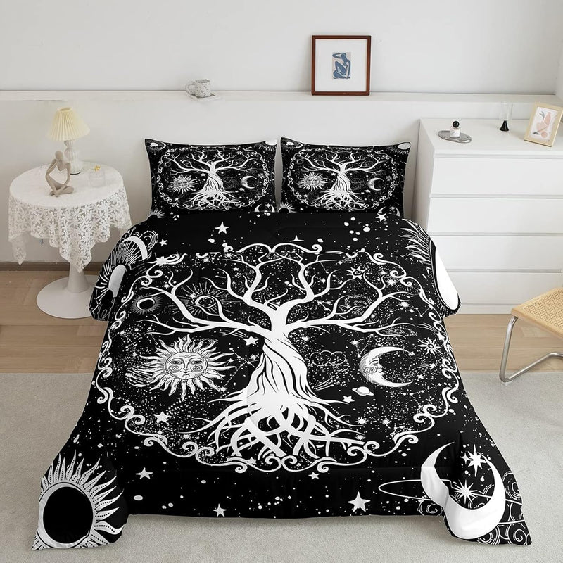 Tree Of Life Duvet Sun And Moon Comforter Set Full 3Pcs, Psychedelic Galaxy Sp