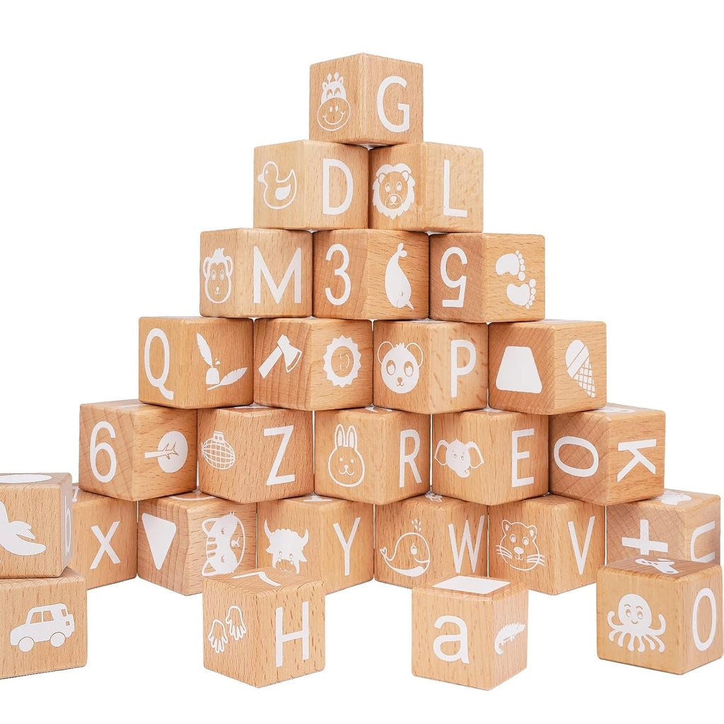 Stackable Grad Letters Alphabet Letters Stacking Blocks, 26 Wooden Abc Building Blocks For To ...