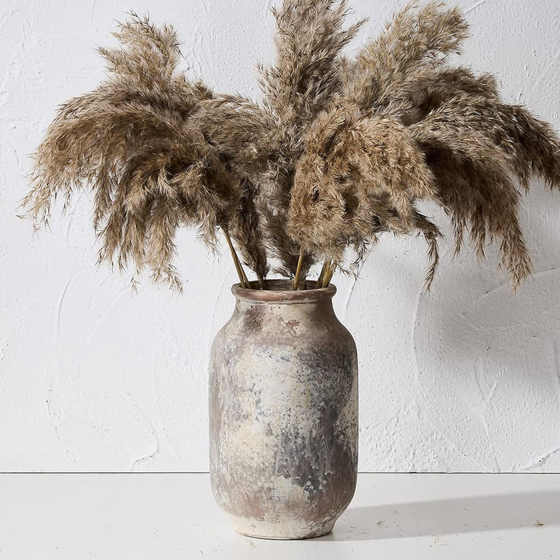 Rustic Ceramic Farmhouse Flower Large Vase, Whitewashed Terra Cotta Pottery De