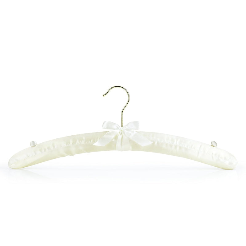 Ivory Satin Padded Hangers 17Inch With Non-Slip Buttons For Strappy Dresses, Ide