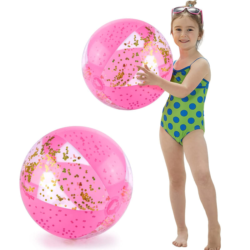 FUTUREPLUSX 2PCS Glitter Beach Balls, 16 Inch Inflatable Beach Balls Confet